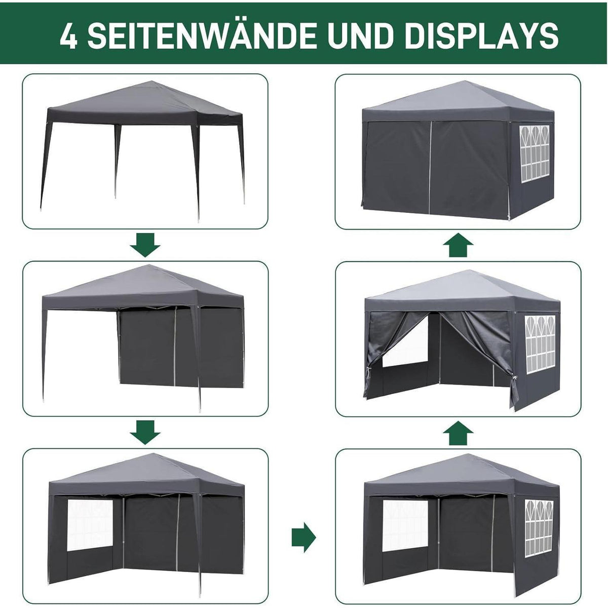 3x3m Faltpavillon wasserdicht & UV-Schutz 50+ mit 4 Seitenteilen