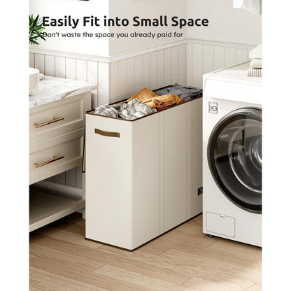 180L Wäschekorb 3 Fächer mit Deckel und Wäschesäcken Beige
