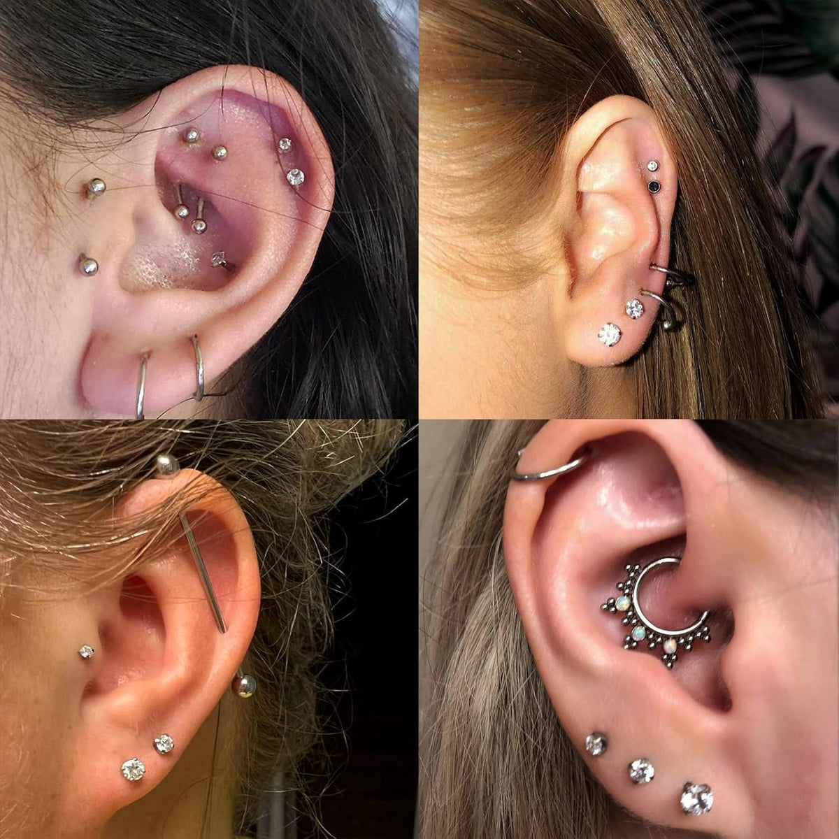 G23 Titan Tragus Piercing Set 3 Stück, 16g Labret Stecker, Silber/Gold, CZ
