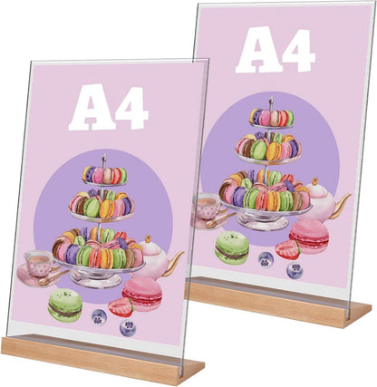 Tischaufsteller Acryl A4 Preisschilder L-Form Holzfuß 2er Set