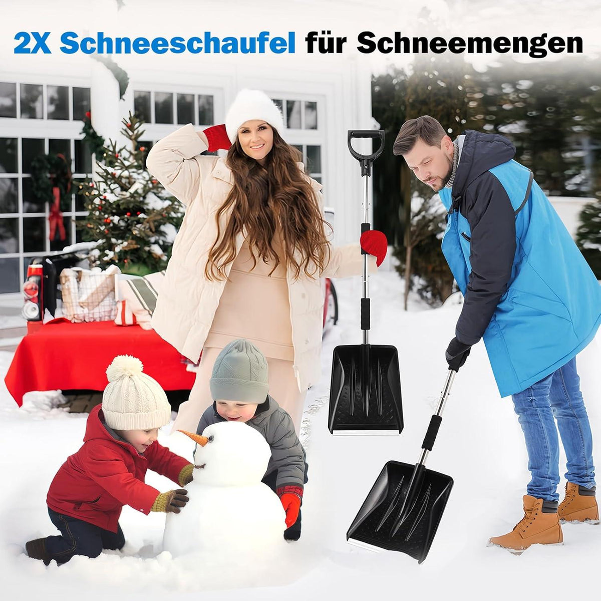 3-in-1 Schneeschaufel Set mit 2X Schaufelblatt und Bürste 110cm