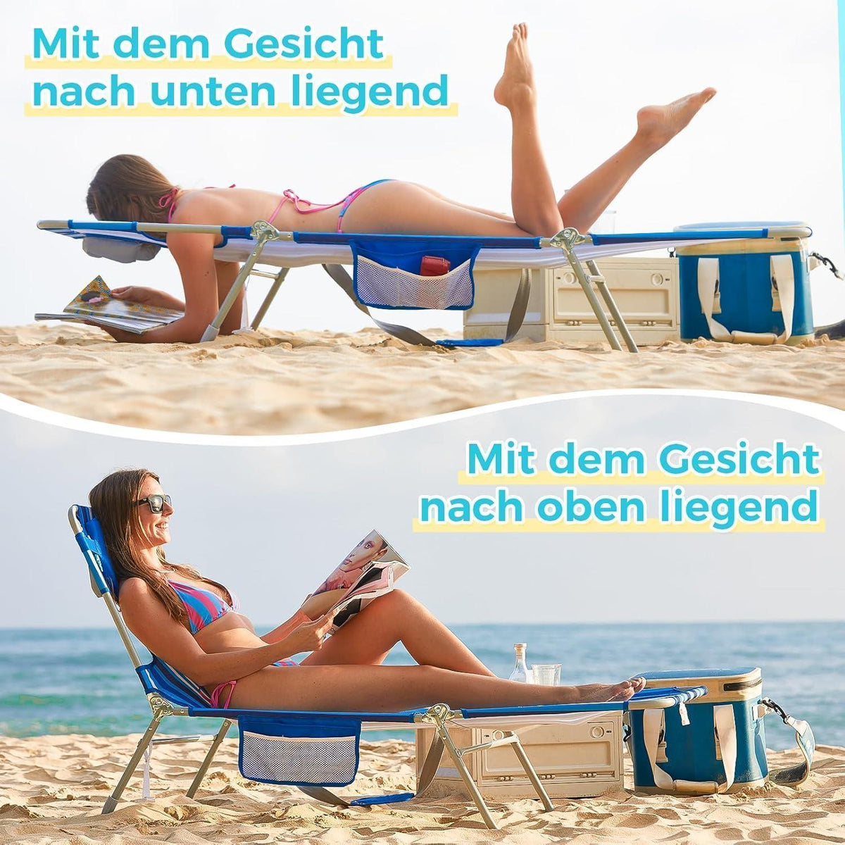Klappbare Sonnenliege mit Lesefenster und Kopfstütze, 5-fach verstellbar