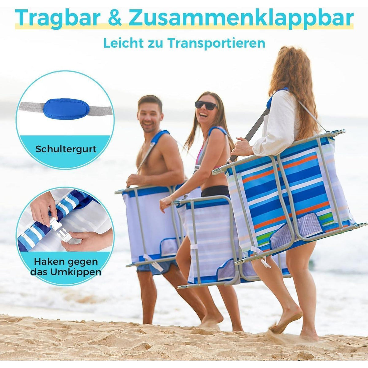 Klappbare Sonnenliege mit Lesefenster und Kopfstütze, 5-fach verstellbar