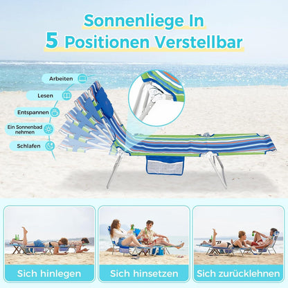 Faltbare Sonnenliege mit Lesefenster und Kopfstütze, Gartenliegestuhl für Strand und Camping