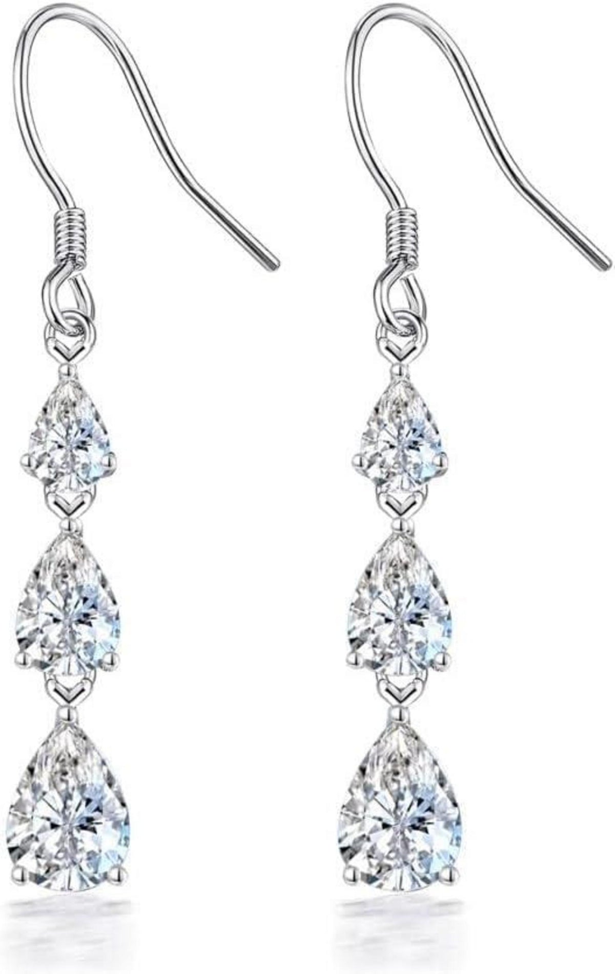 Damen Ohrringe Silber 925 Hängend Zirkon Mondstein Herz