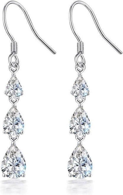 Damen Ohrringe Silber 925 Hängend Zirkon Mondstein Herz