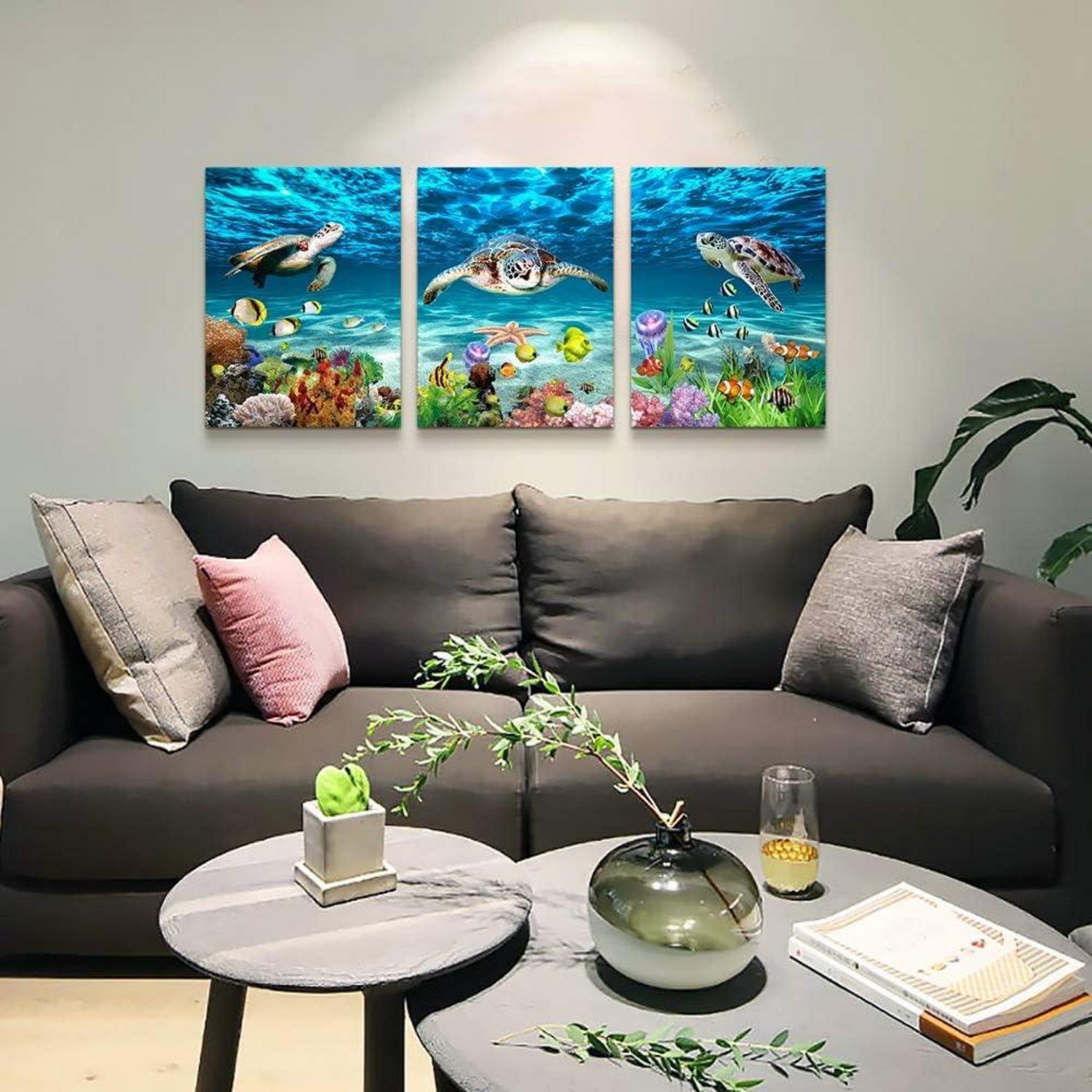 Leinwandbild Ozean Schildkröte blaues Meer Unterwasser 40x30cm
