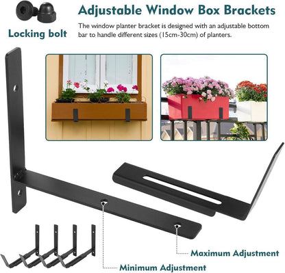 Verstellbare Balkon Blumenkasten Halterungen 6-12'' Schwarz