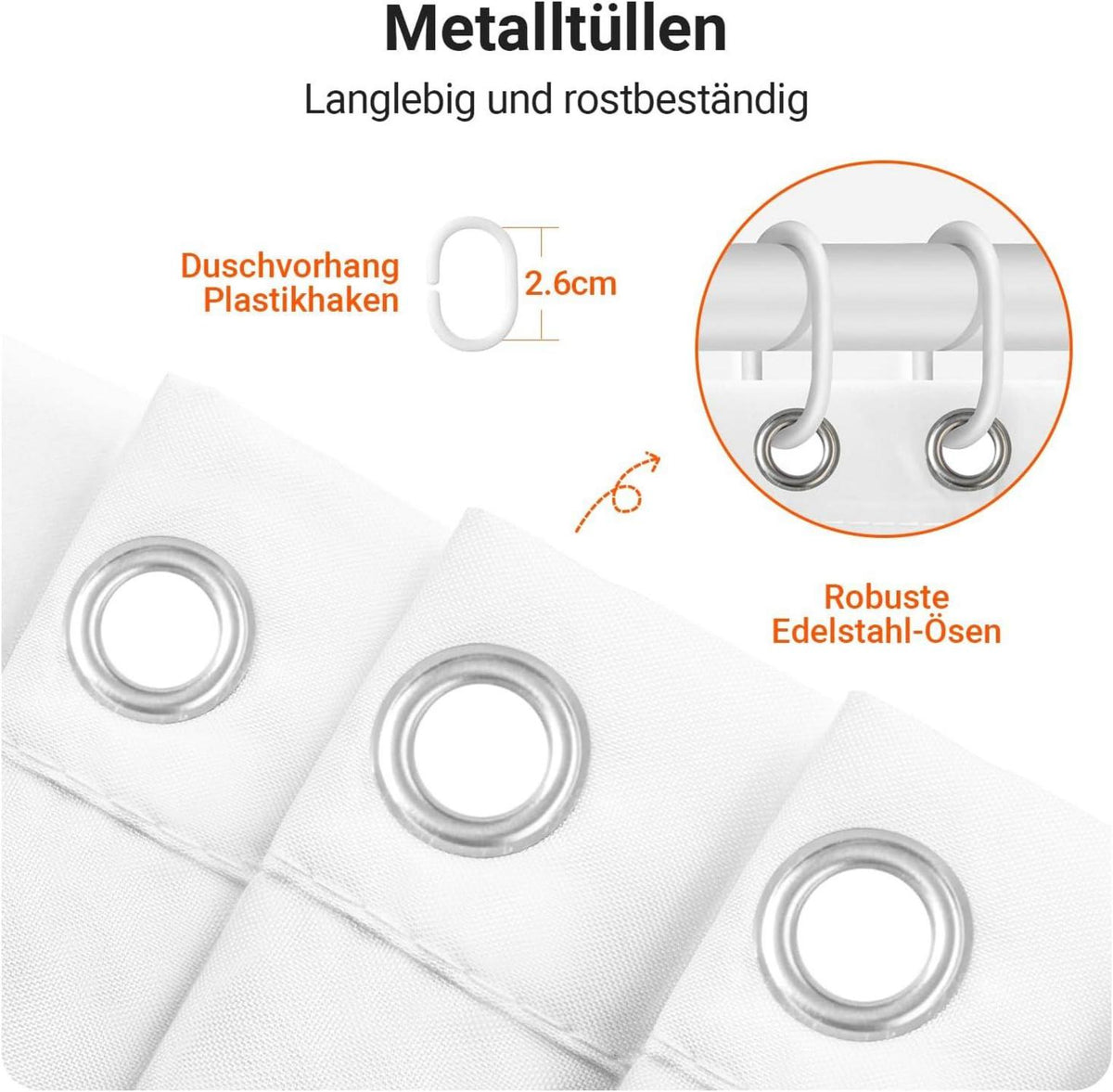 Duschvorhang 200x240cm Reinweiß Antischimmel Polyester