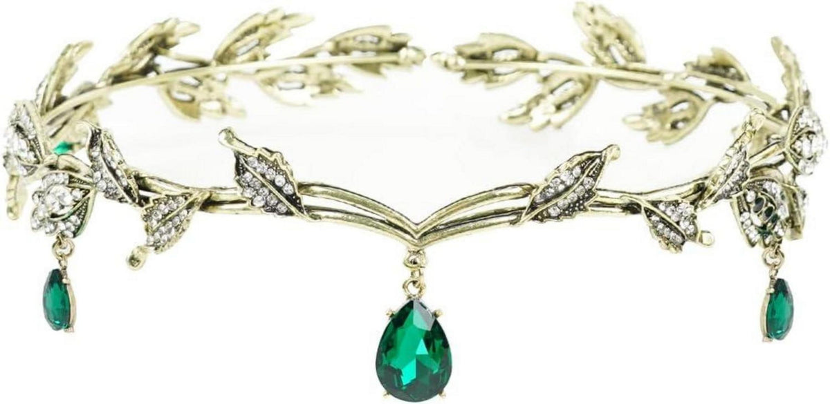 Elfen Kopfschmuck Vintage Grün Strass Tiara Haarband Damen