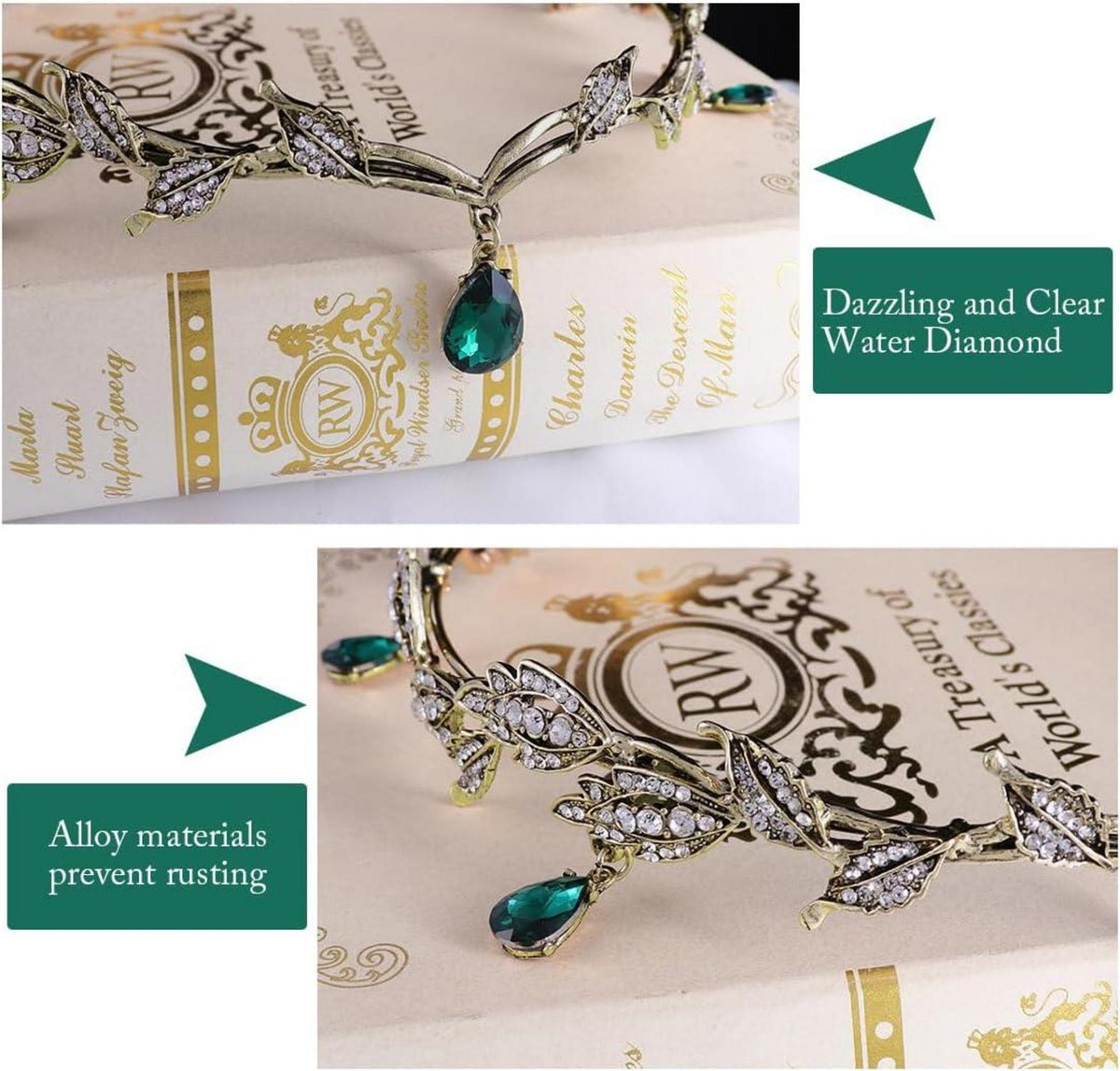Elfen Kopfschmuck Vintage Grün Strass Tiara Haarband Damen