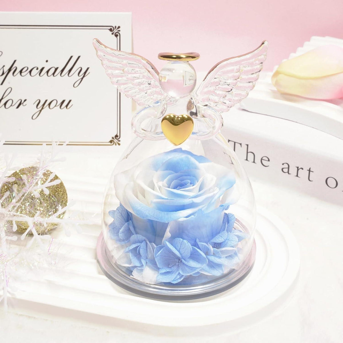Ewige Rose Engel Glaskuppel Geschenkbox Rote Rosen für