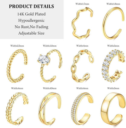 Verstellbare Ringe Set 14 Karat Vergoldet Damen Mädchen Gold