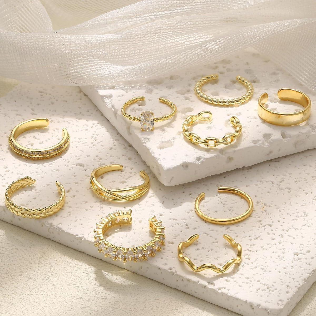 14 Karat vergoldete Stapelringe 10er Set Frauen Gold Open Band Ring