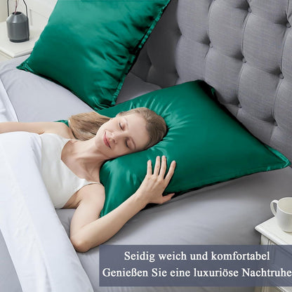 Hochwertiger Satin Kissenbezug 80x80 2er Set Dark Grün