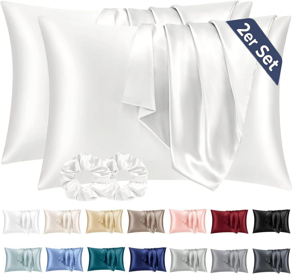 Satin Kissenbezug Set 2er-Pack Ivory 40x70cm samtig weich mit