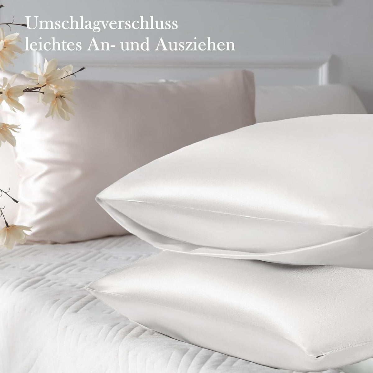 Satin Kissenbezug Set 2er-Pack Ivory 40x70cm samtig weich mit