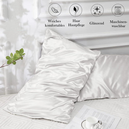Satin Kissenbezug 2er-Set 40x70 Ivory mit Haargummis