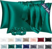 Satin Kissenbezug Dunkelgrün 40x60 2er-Set mit Haargummis