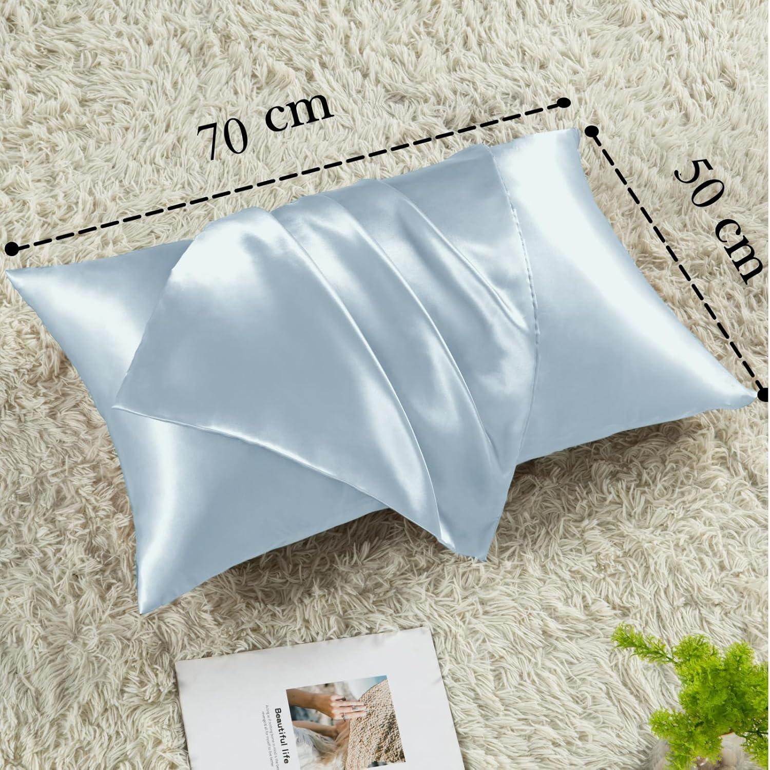 Vielit 2er Set Satin Kissenbezug 50x70 Hellblau Haarpflege Hautpflege