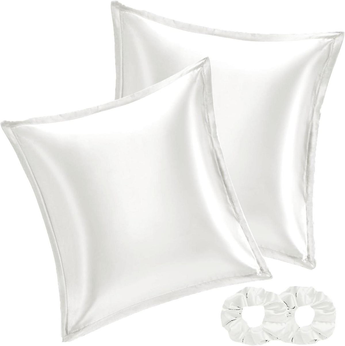 Satin Kissenbezug 80x80 Ivory Set mit Haargummis