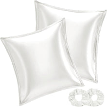 Satin Kissenbezug 80x80 Ivory Set mit Haargummis