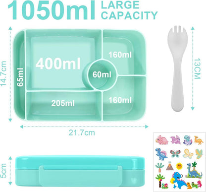 Brotdose Kinder mit Fächern 1050ml Auslaufsicher Bento-Box Lunchbox für Mädchen Jungen Cyan