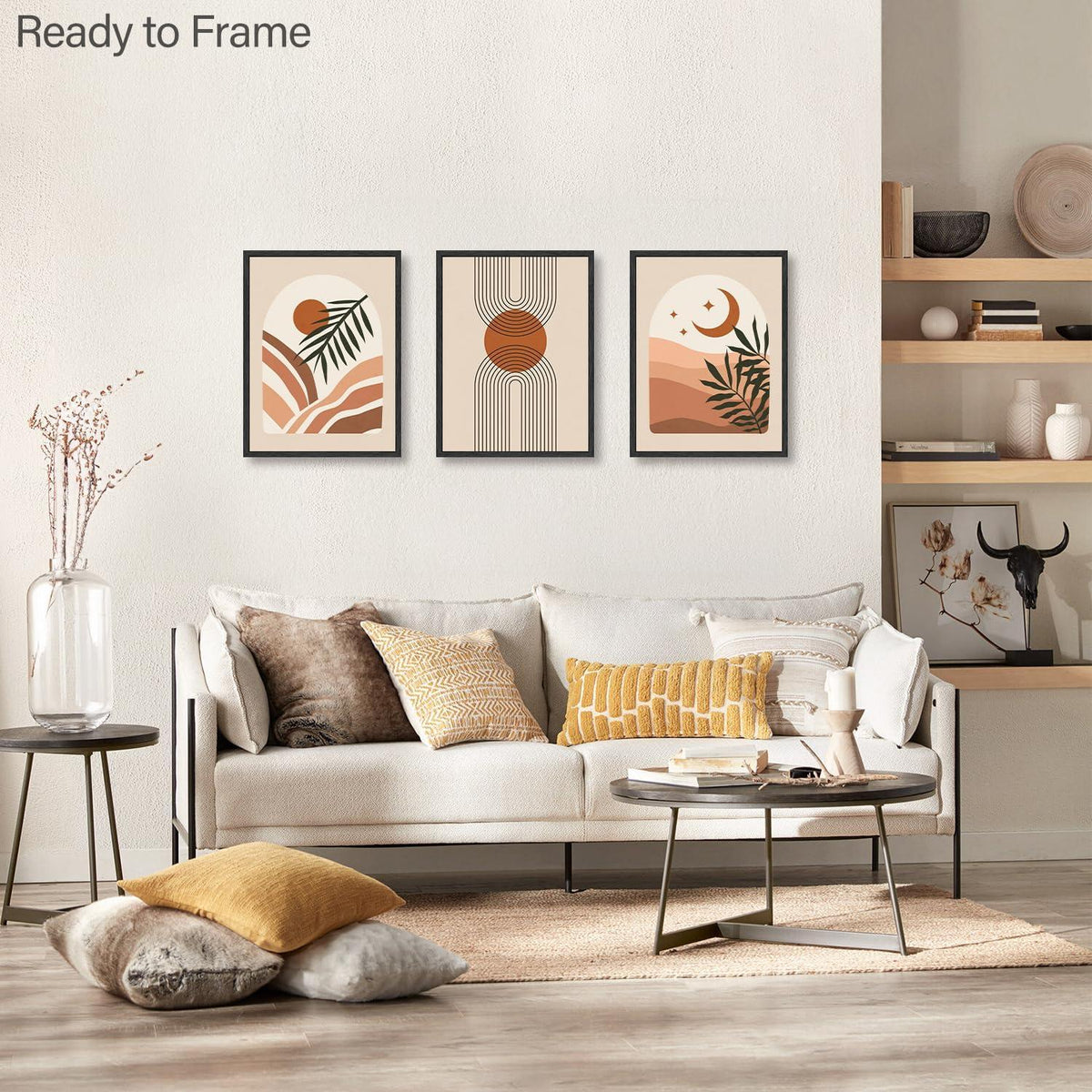 Boho Abstrakte Wandbilder Salbei Grün Geometrische Linie
