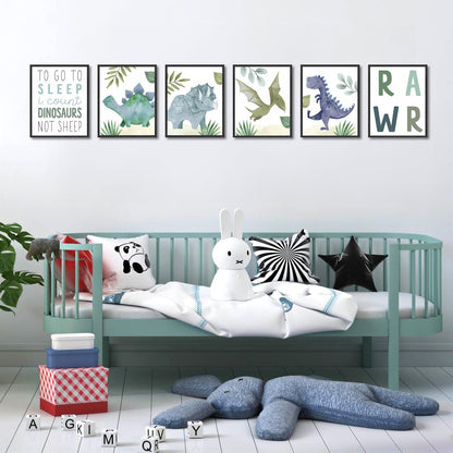 Dazzlewall Dinosaurier Wandbilder Aquarell Deko 20x25 cm 6er Set