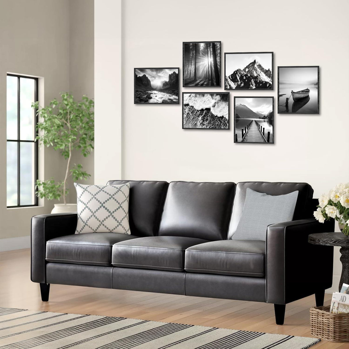 Moderne Schwarz-Weiß Berg Natur Wandbilder 20x25cm Set 6 Stück