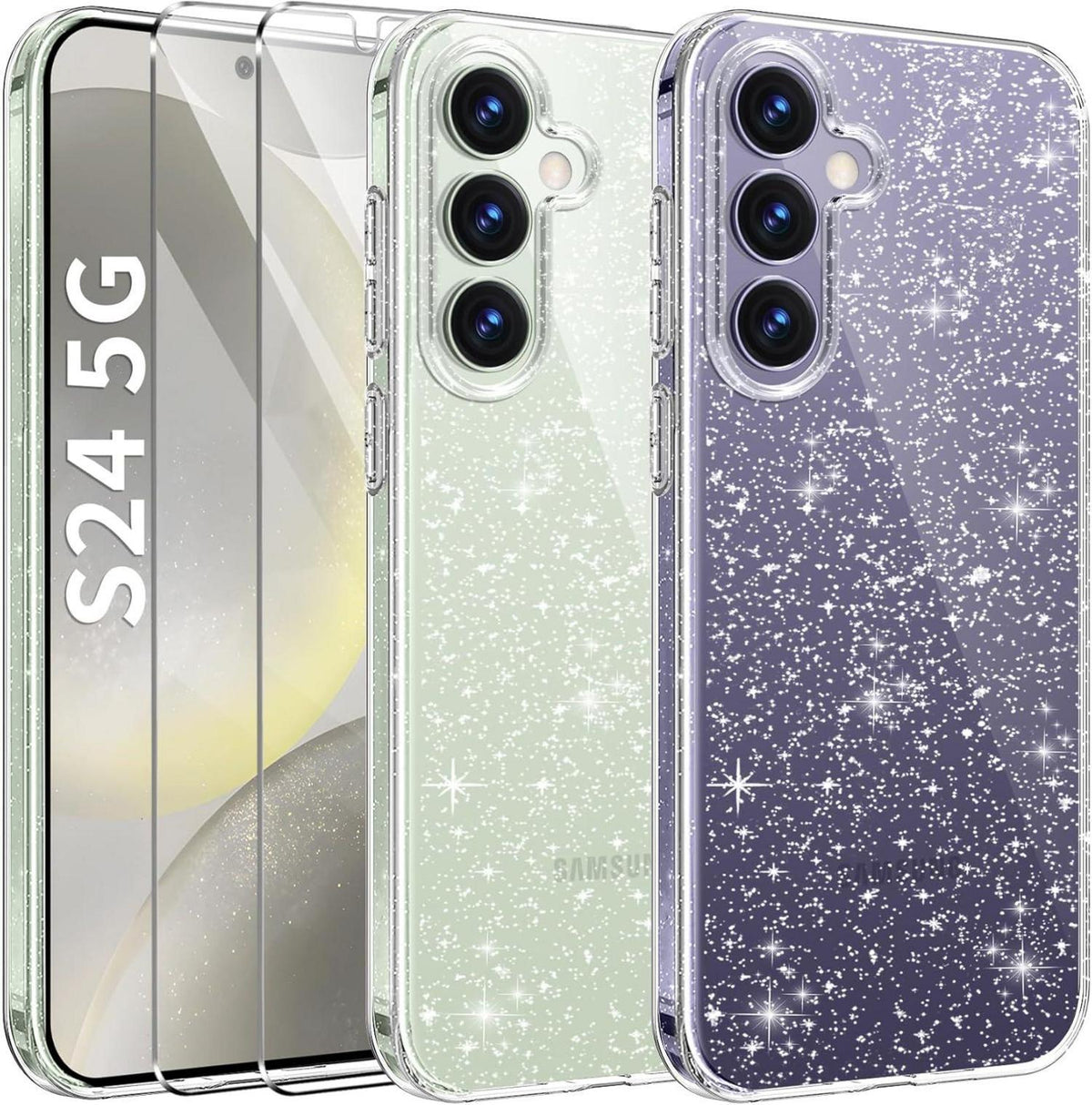 Glitzer Handyhülle Samsung Galaxy S24 5G Hülle 3in1 Transparent TPU