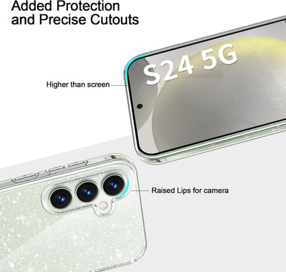 Klare Glitzer Handyhülle Samsung Galaxy S24 5G Hülle + 2x Schutzfolie