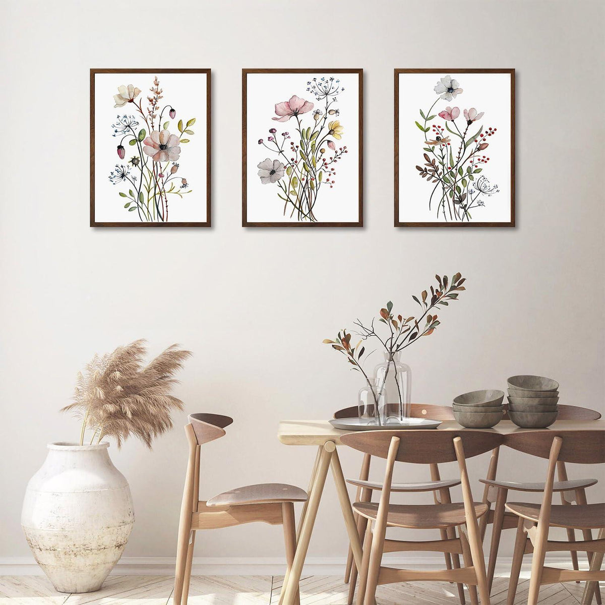 Botanische Leinwandbilder Set für Wohnzimmer Deko 30x40cm, 3er Pack