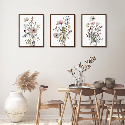 Botanische Leinwandbilder Set für Wohnzimmer Deko 30x40cm, 3er Pack