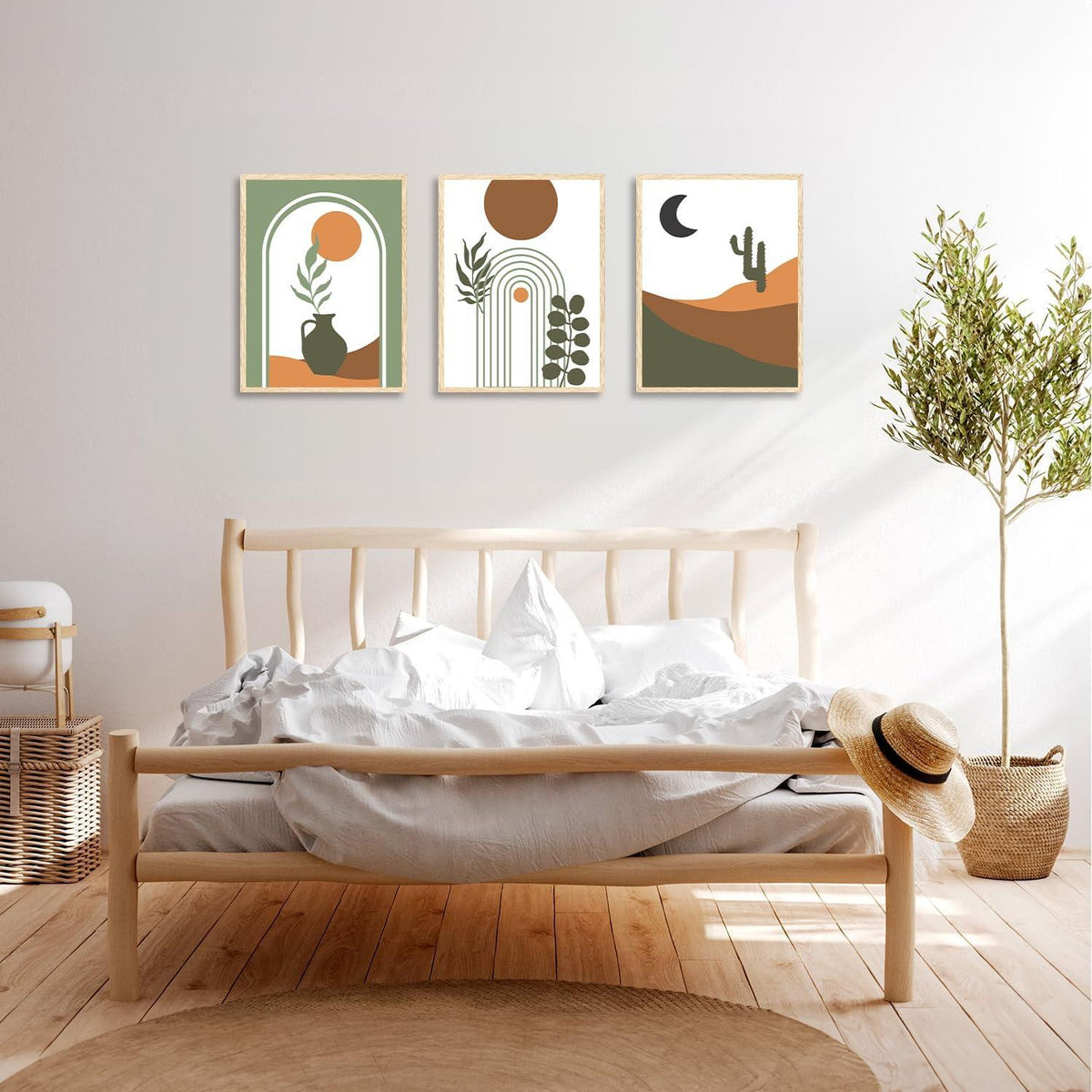 Abstrakte Boho Wandbilder Sonne Mond Salbei Grün Geometrisch 30x40cm