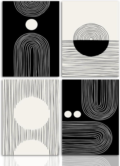 Abstrakte Schwarze Weiße Leinwandbilder Geometrische Linie 30x40cm 4er