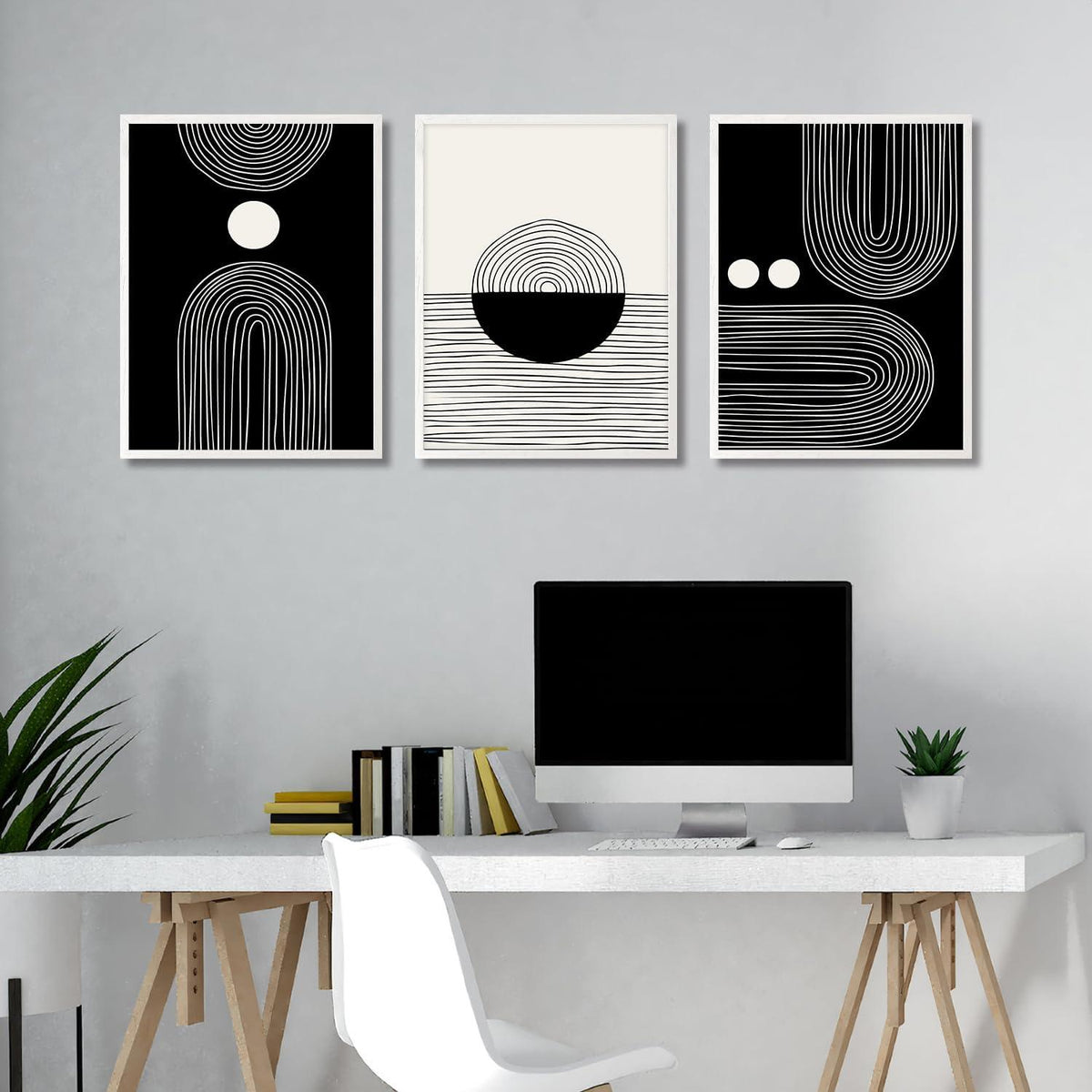 Dazzlewall Boho Schwarz-Weiß Abstrakte Linie Leinwandbilder 30x40 cm 4er Set