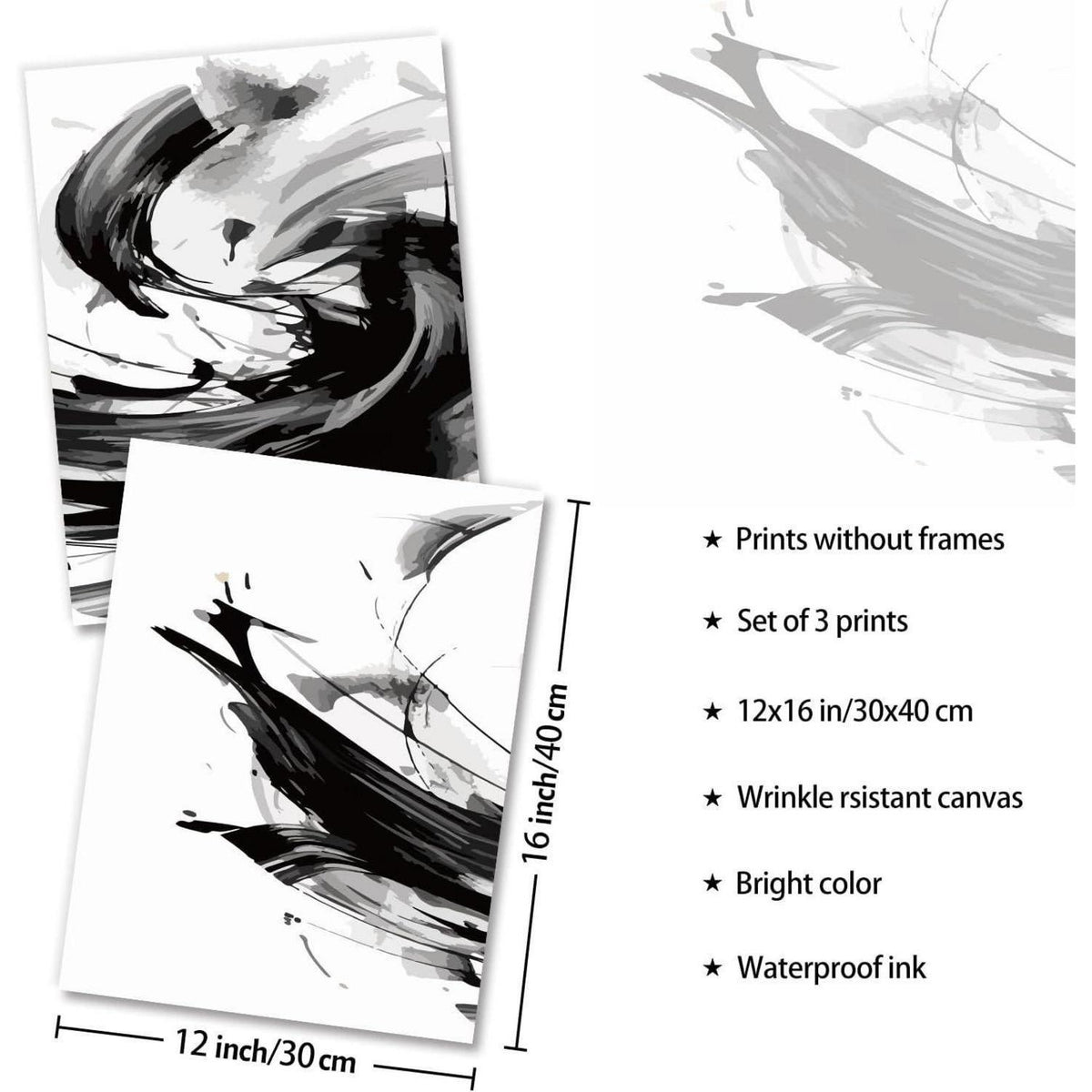 Abstrakte Wandkunst Poster 3er Set Schwarz Weiß 30x40cm