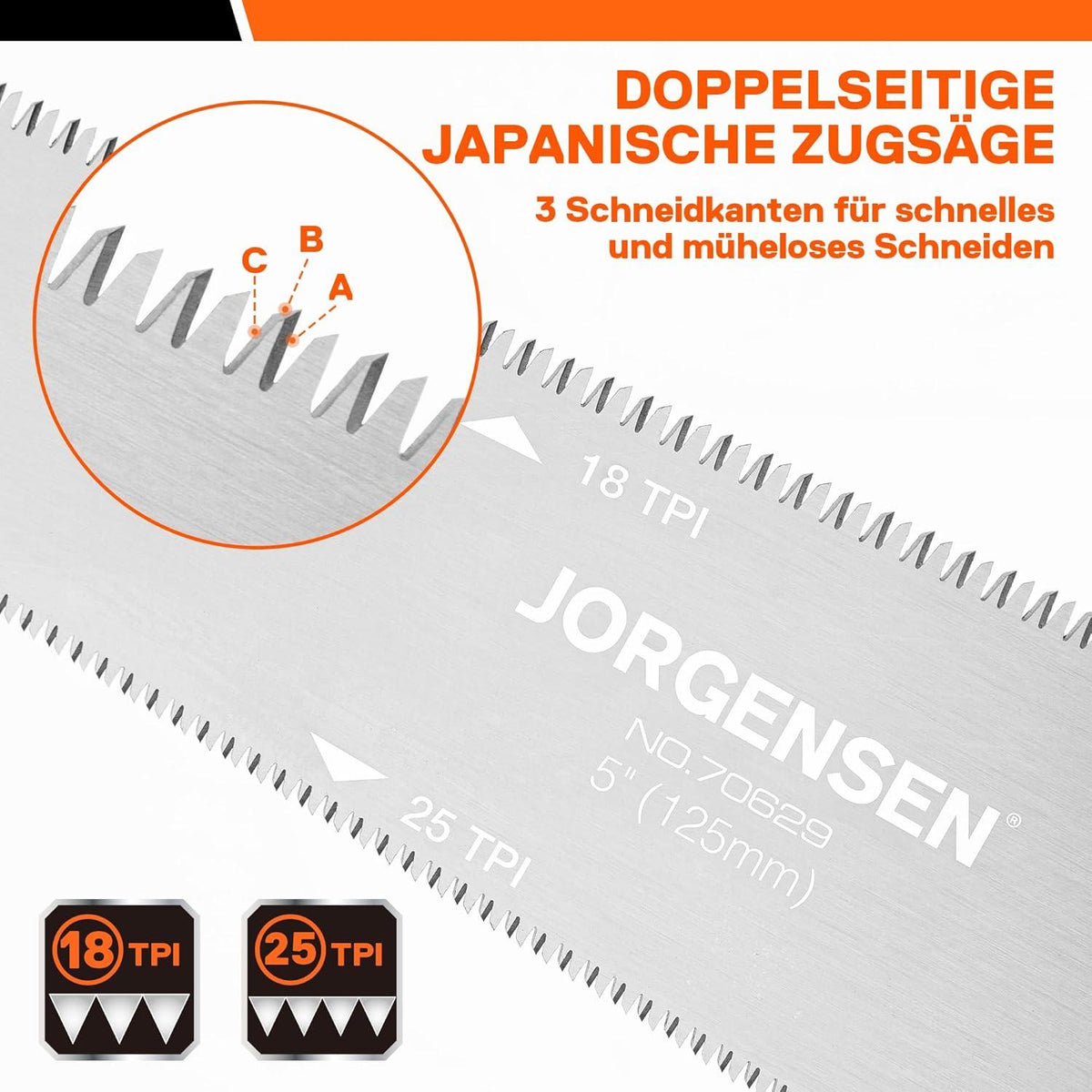 JORGENSEN 125mm Japansäge SK5 Klinge 18TPI/25TPI Holzsäge