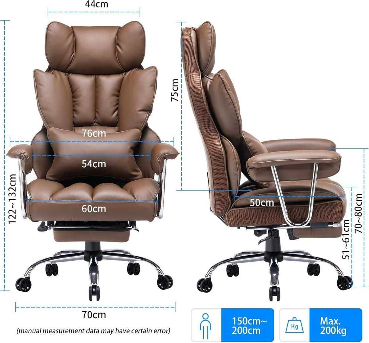 Ergonomischer Chefsessel mit 200 kg Traglast, braun