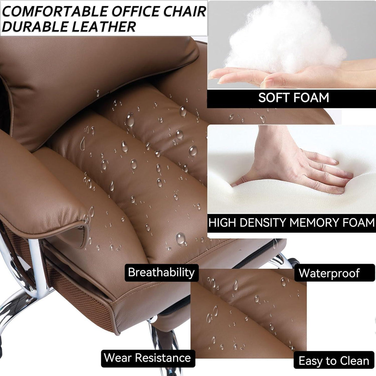 Ergonomischer Bürostuhl PU Leder Chefsessel 200 kg mit Fußstütze