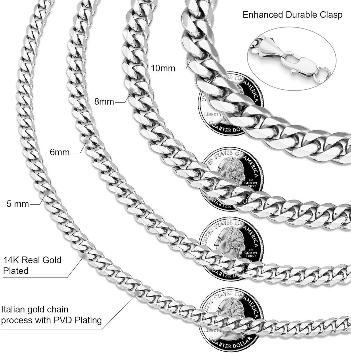 KRKC&CO Herren Panzerkette 5mm Edelstahl Cuban Link Chain Gold Vergoldet 45,7cm