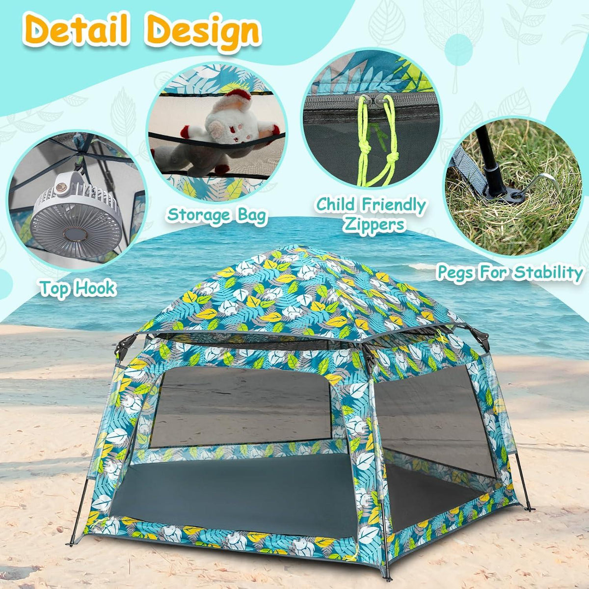 Kinder Spielzelt 3-6 Jahre Pop Up Strandzelt Outdoor Camping Moskitofest