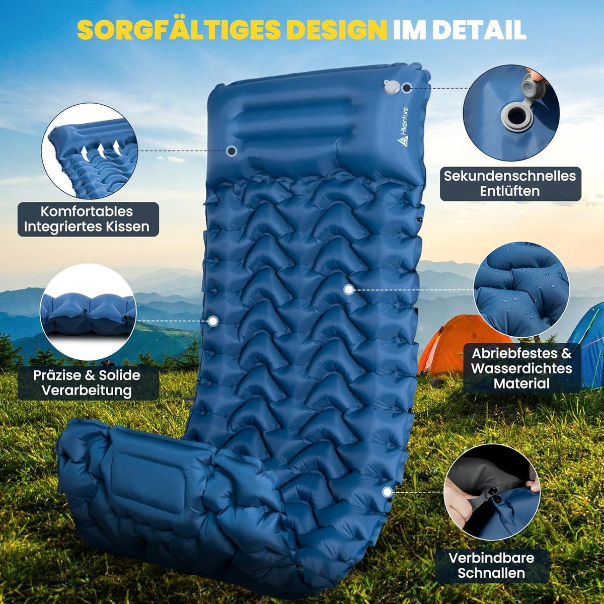 Selbstaufblasende Isomatte 10cm hoch für Camping & Outdoor