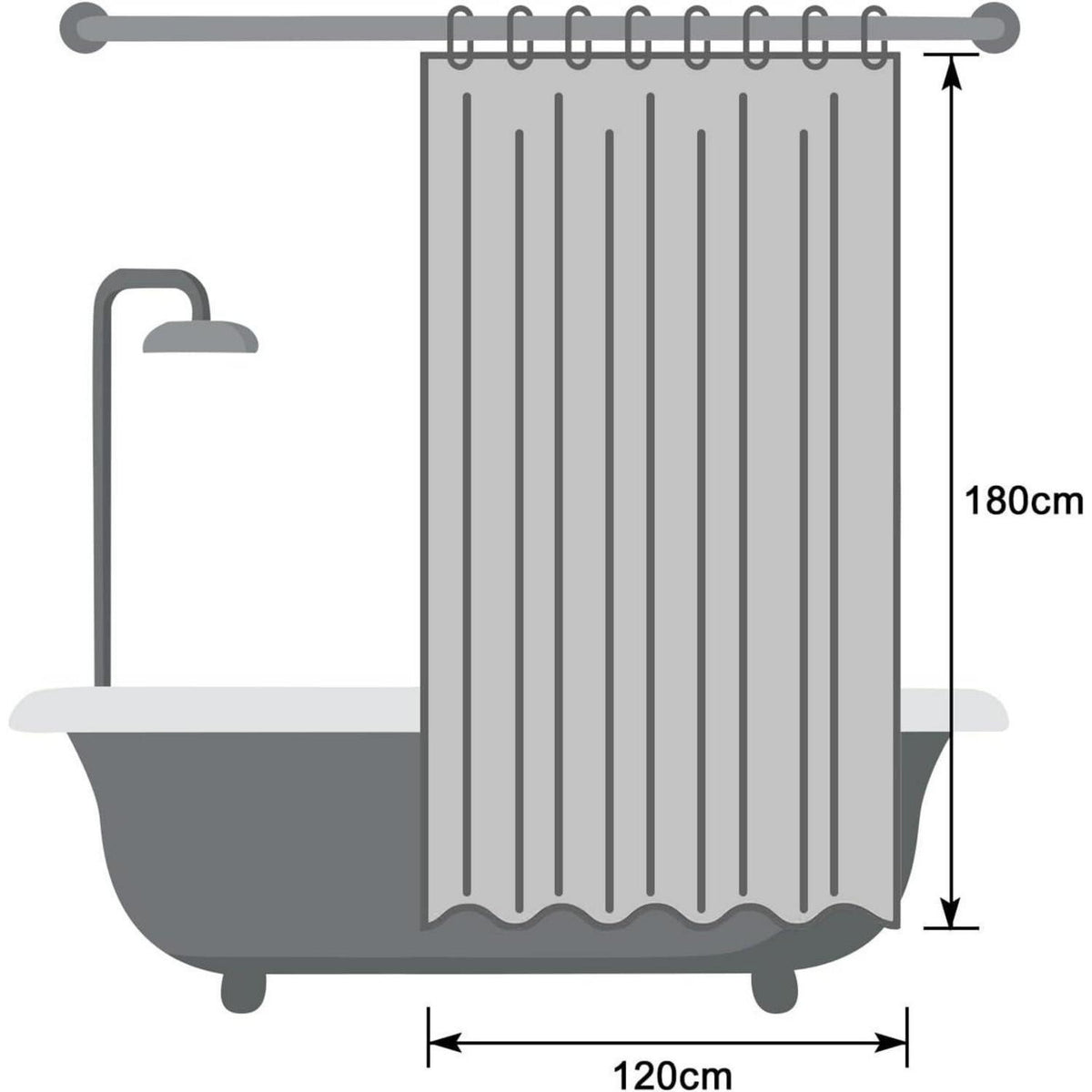 Duschvorhang Grau 120x180 cm – Wasserdicht & Anti-Schimmel