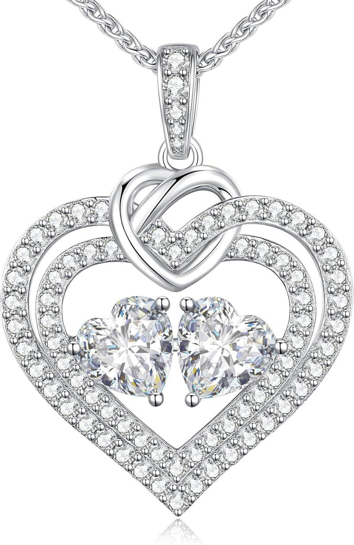 925 Silber Doppelherz Halskette Geburtsstein Valentinstag Geschenk