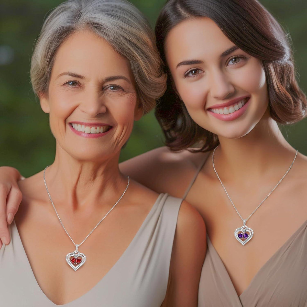 CDE Kette Damen Sterling Silber 925 Doppelherz Geburtsstein Halskette Januar Granat Valentinsgeschenk