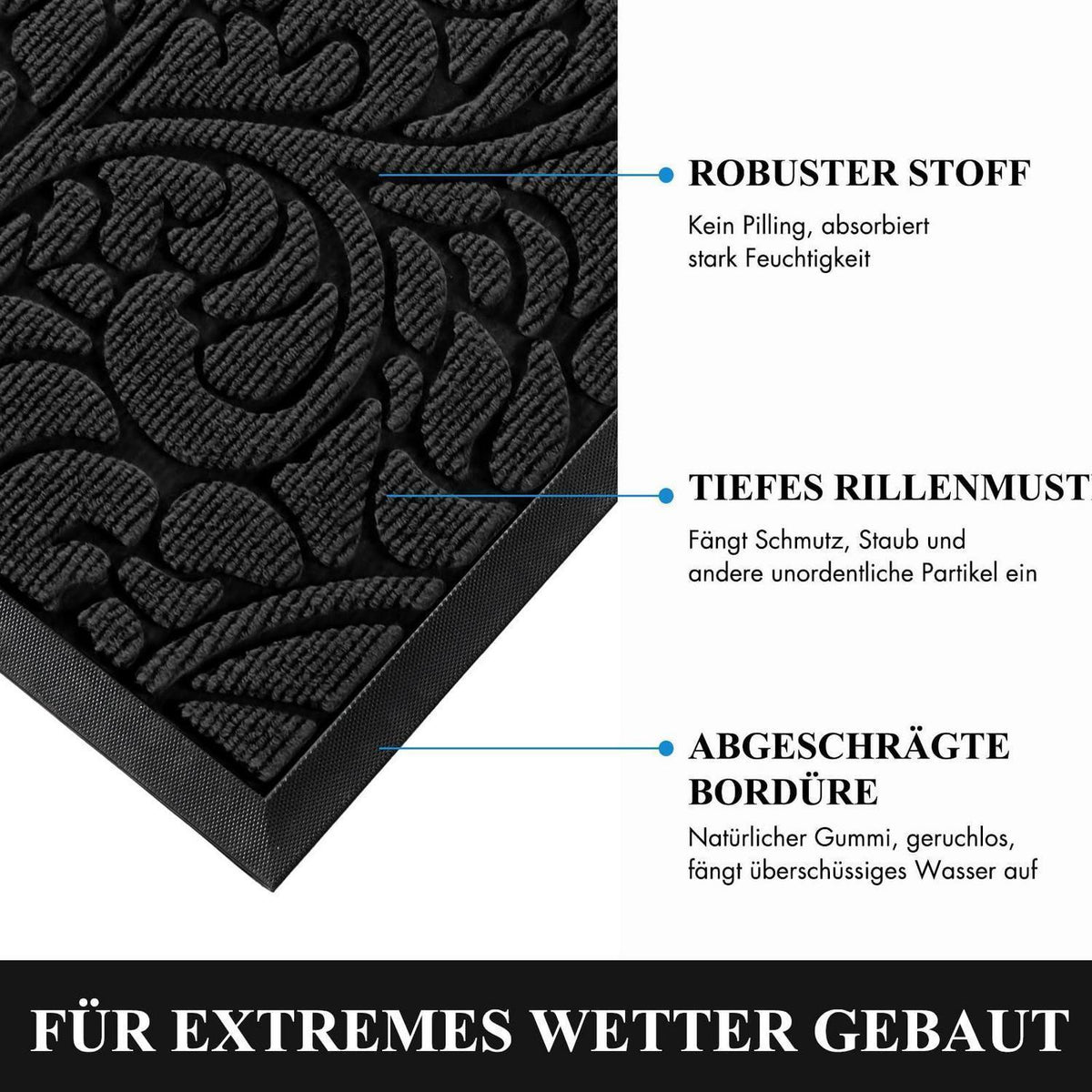 Waschbare Fußmatte rutschfest – 75x43 cm Schwarz