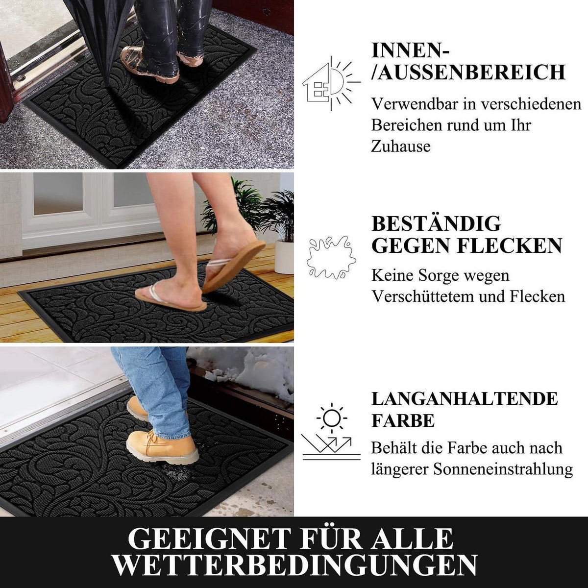 Waschbare Fußmatte rutschfest – 75x43 cm Schwarz