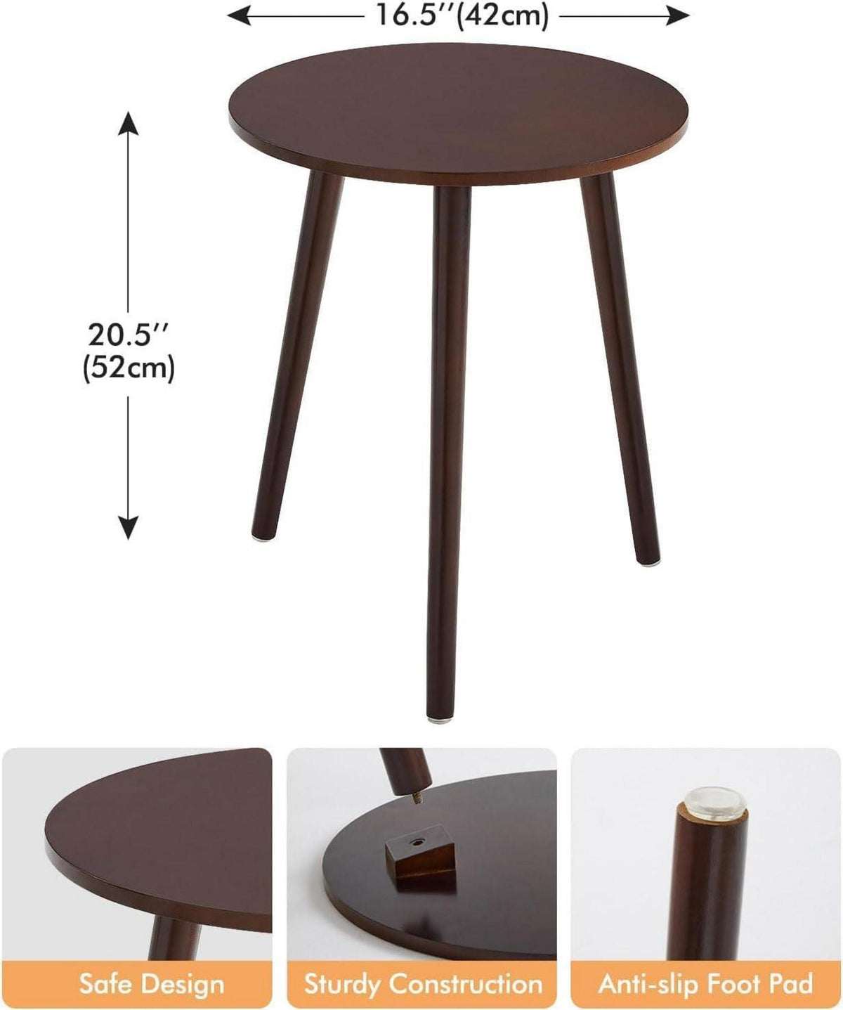 Runder Beistelltisch Holz Ø42x52cm Wohnzimmertisch Braun